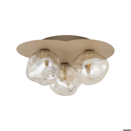 Plafoniera design moderna con 3 sfere in vetro cognac plasmato 